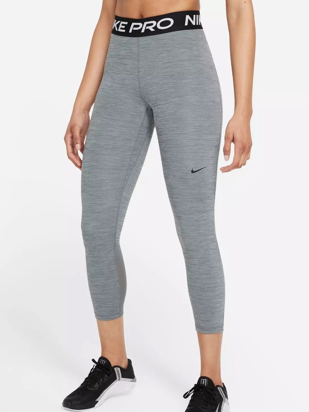 Nike PRO Womens Size Medium Midrise Crop Leggings Pant Mesh Panels Gray